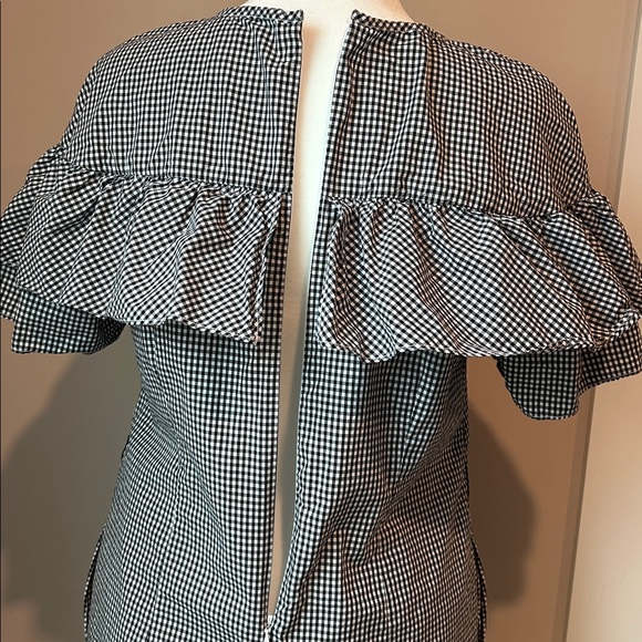 J. Crew Edie Micro Gingham Shift Dress Black White Checkered Ruffle Cotton 6P - Picture 9 of 11